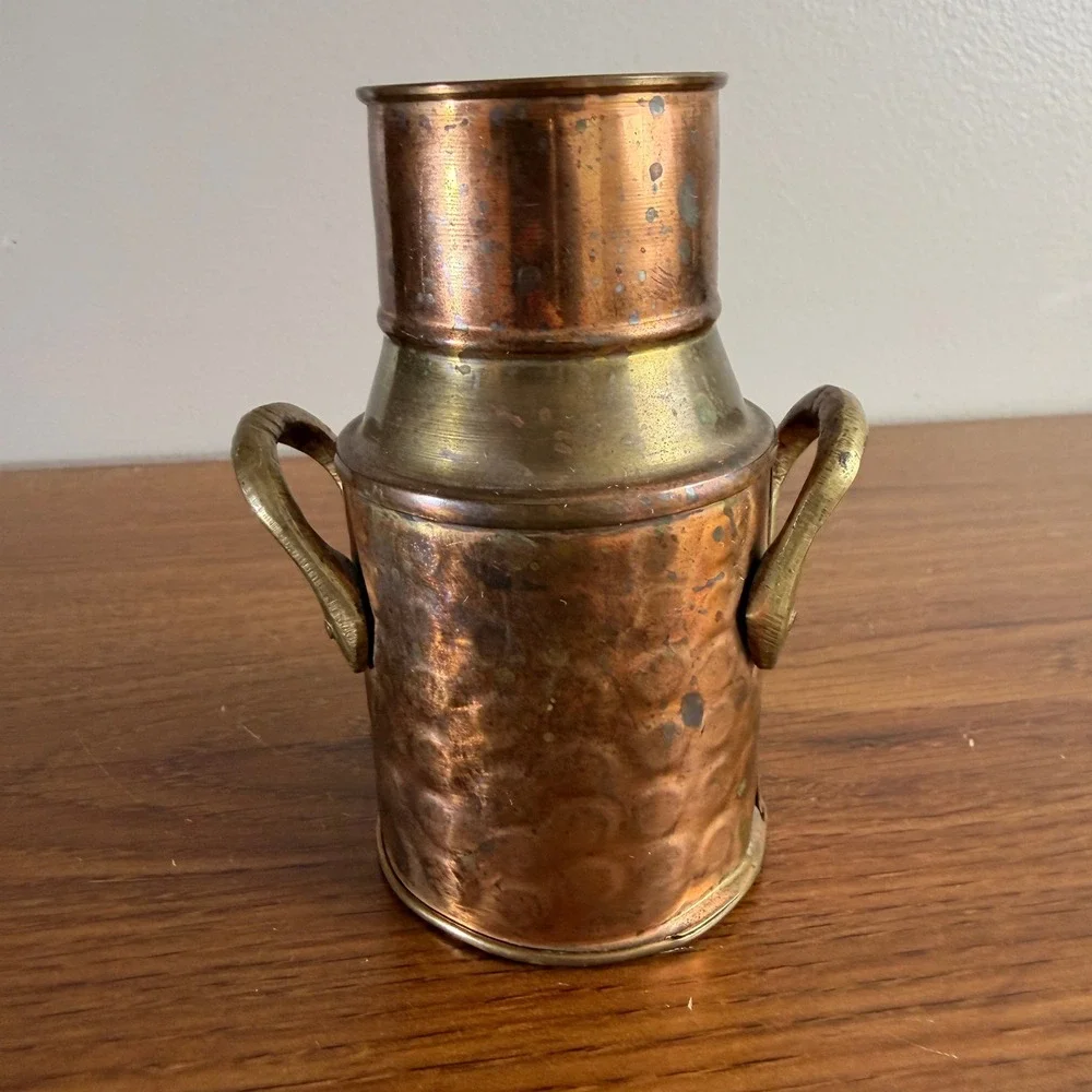 Vintage C.C.A.C. Copper Brass Mini Milk Can Vase India Hammered Patina